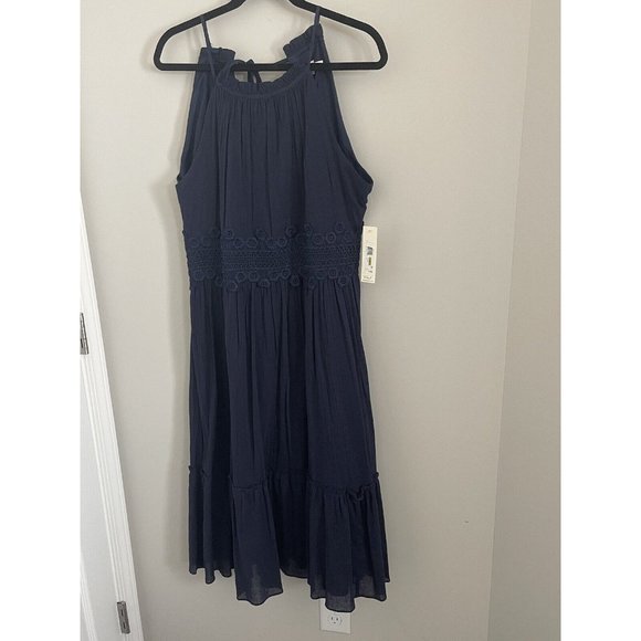 NWT Eliza J Navy Halter Midi Dress EJM5464 - Size 14